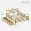 Lit plateforme en bois avec garde-corps et 2 tiroirs de rangement-1129399492