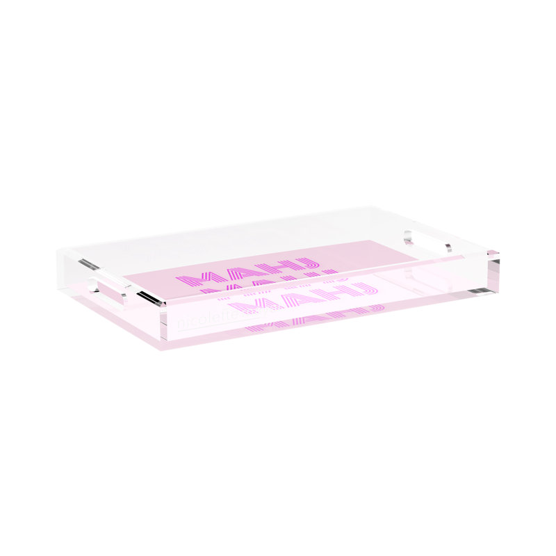 Mahj Mahj Mahj Mahjong Acrylic Rectangle Decorative Tray, Pink, 17"W x 10.5"D x 2"H, Rectangle