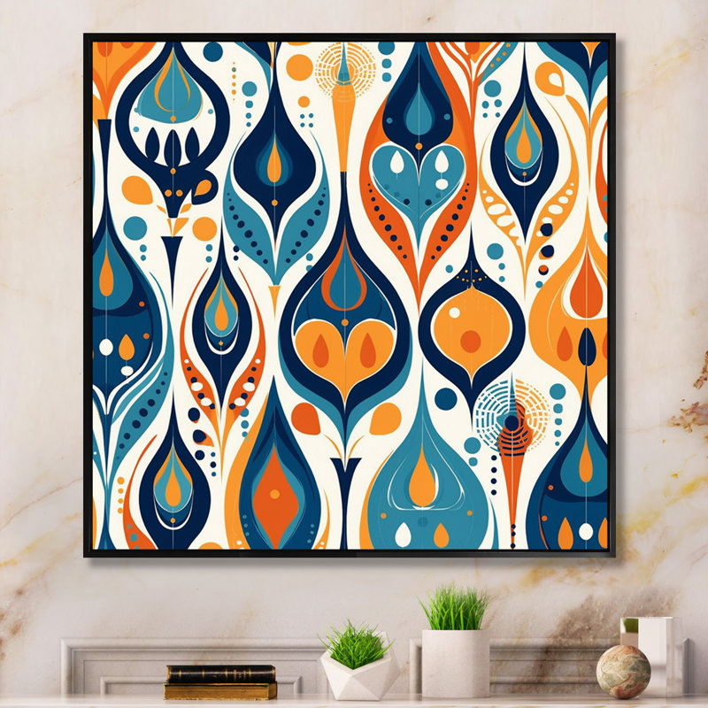 Symphonie botanique orange et bleue II sur toile, H 30 po x l 30 po x P 1 po, Cadre flottant noir