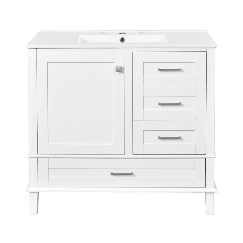 36" Bathroom Vanity with Solid Pine Frame, White