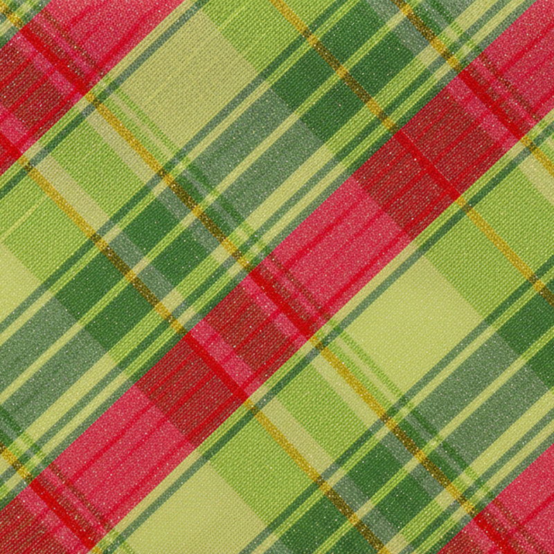 Vickerman Red and Green Diagonal Plaid with Red Dupion Backing Ribbon., 0.2" H x 4" W x 360" D