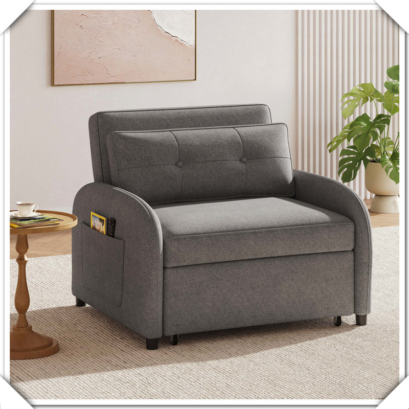 Canapé-lit convertible 3-en-1 avec coussin et poche, Gris