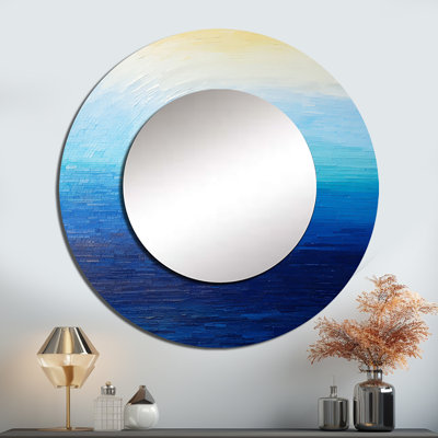Blue Spectral Solitude I - miroir décoratif de formes abstraites, miroir mural rond bleu, impression d'art en métal