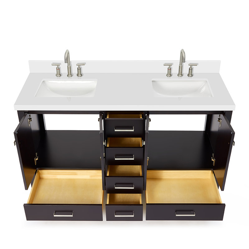  Ensemble de meuble-lavabo double 61 ", Rectangular, Espresso / nickel brossé
