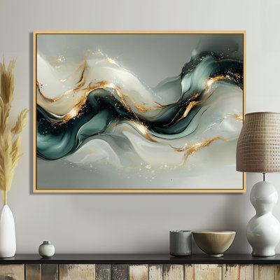 Emerald Fractal Marble Oceanic Waves III - Art mural abstrait en marbre pour le salon