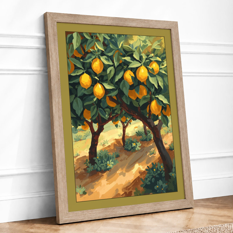 Golden Citrus Grove Botanical - Framed Print, Oak, A3 - 42.0 x 29.7 cm