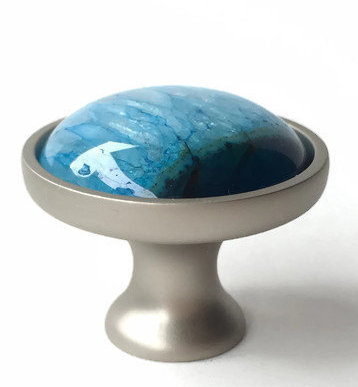 1.5" Diameter Mushroom Knob, Satin Nickel/Blue