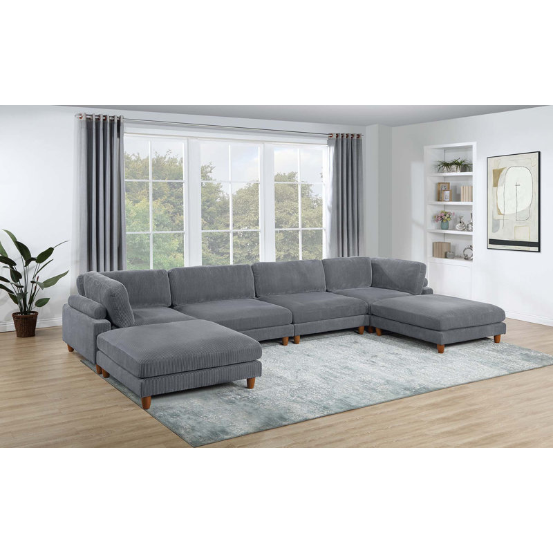 Ensemble modulaire 6 pièces, Velours côtelé gris foncé
