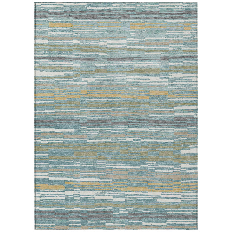 Machine Washable Indoor/Outdoor Chantille ACN2908 Striped Rug, Teal, 8' x 10'