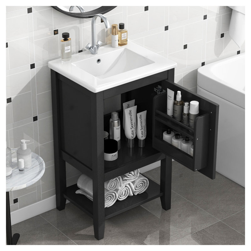 Meuble-lavabo compact de 20 po avec lavabo noir à fermeture douce pour petits espaces, Noir