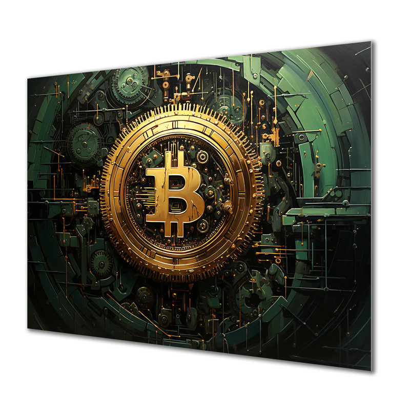 Or et vert, Crypto monnaie de Bitcoin - mode, art mural en métal, H 30 po x l 40 po x P 1,5 po