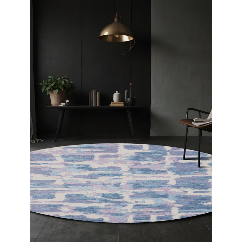 Machine Washable Gray Area Rug, Round 5'