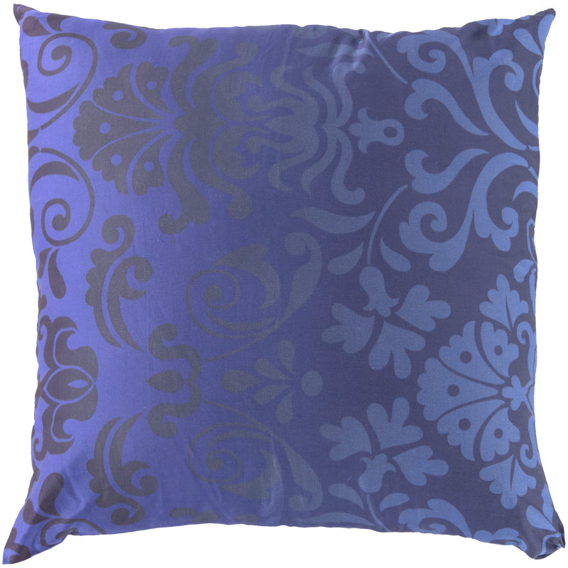 Divine Damask Cotton Throw Pillow, 22" H x 22'' W x 4" D, Blue, Down