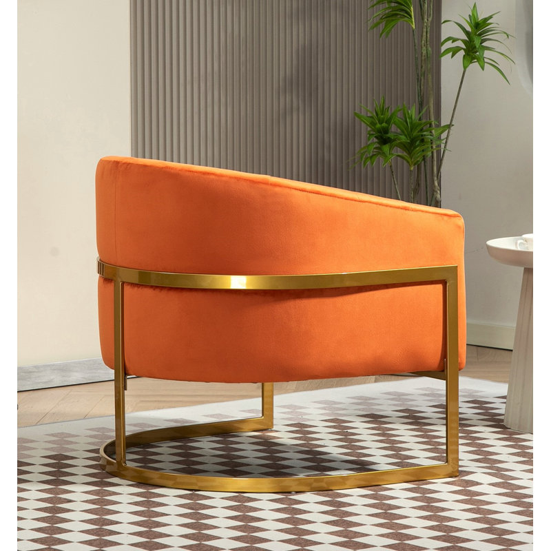 Gold frame velvet armchair, Red Orange Velvet