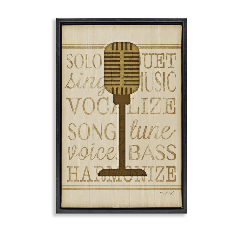 Reproduction d'art sur toile avec mots de musique et microphone, design par Jennifer Pugh, H 31 po x l 21 po