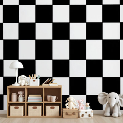 Papier peint adhésif à carreaux noir et blanc H 69 po x l 96 po, papier peint amovible en PVC auto-adhésif pour chambre à coucher, bureau à domicile