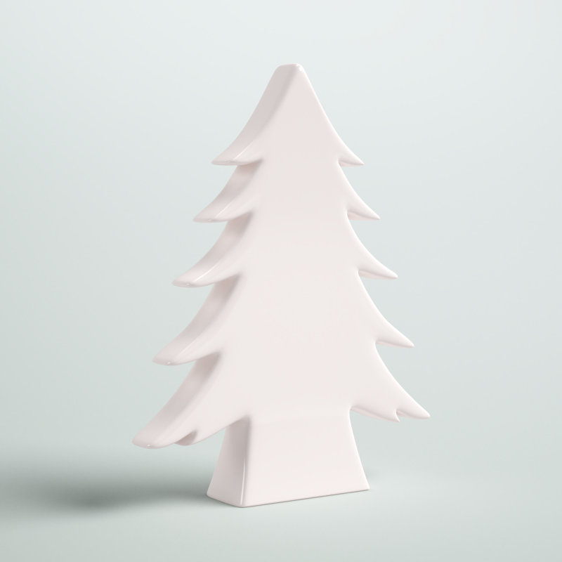Christmas Tabletop Tree, 13.75"H x 11"W x 2.5"D, White