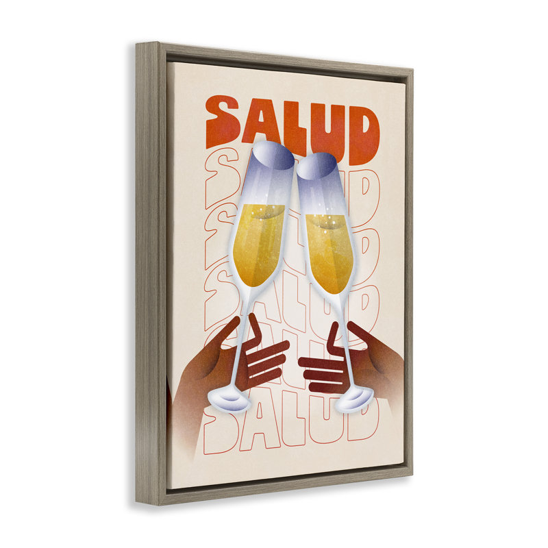 "Salud Cheers Champagne", art mural sur toile flottante par Victoria Barnes, Cadre flottant orme Montalcino