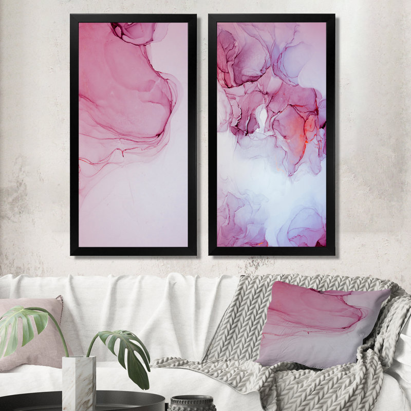 «Luxury Pink Marble Flow Art», ensemble de 2 impressions sur toile, H 32 po x l 32 po x P 1 po, Cadre photo noir