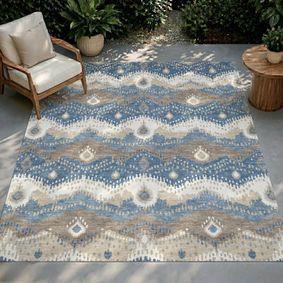 Tapis Shuana ACN3074 Ikat lavable à la machine pour intérieur/extérieur