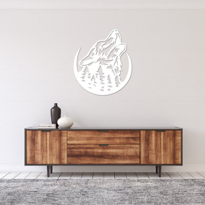 Art mural en métal Hurlant loup - faune au clair de lune - silhouette de loup, conception de forêt - auberge rustique chalet suspendu - sculpture industrielle moderne en métal - décoration intérieure inspirée de la nature - pièce d'art audacieuse