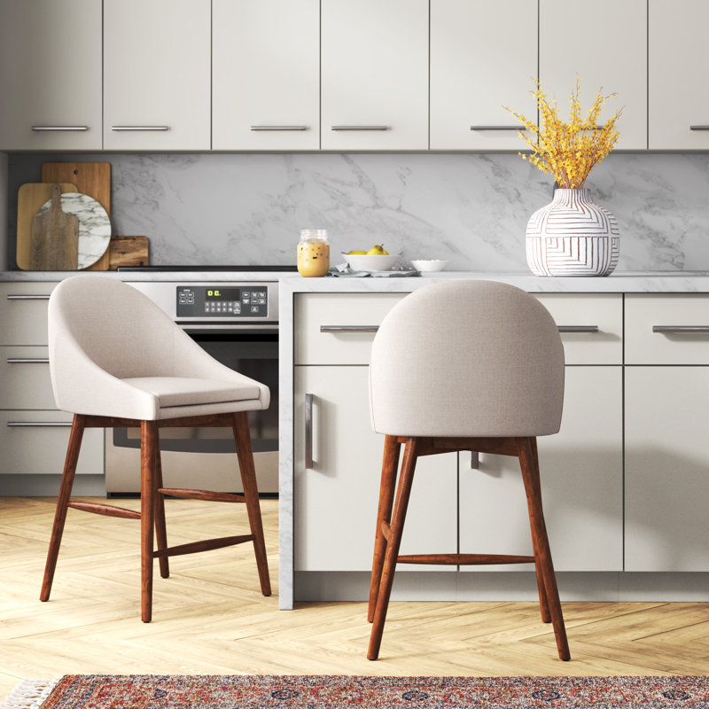 Tabouret de bar et de comptoir Loyd, Tabouret de bar (assise de 29,25 po de hauteur), Noyer, Lin beige