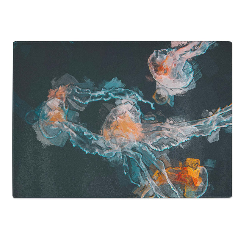 Tempered Glass Jellyfish Chopping Board, 39 cm W x 28.5 cm L