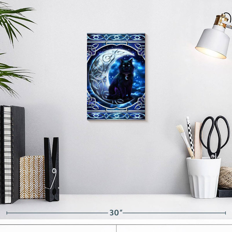 Brampt Black Cat Crescent Moon, 12" H x 8" W