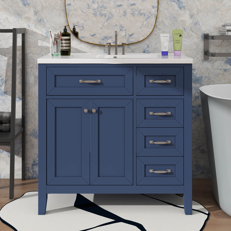 Meuble-lavabo simple 36 po avec tiroirs pratiques, Bleu