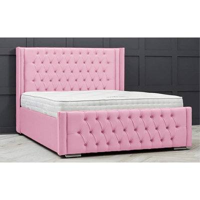 Lucio Velvet Upholstered Bed Frame - Curved Headboard, Sprung Slatted Base