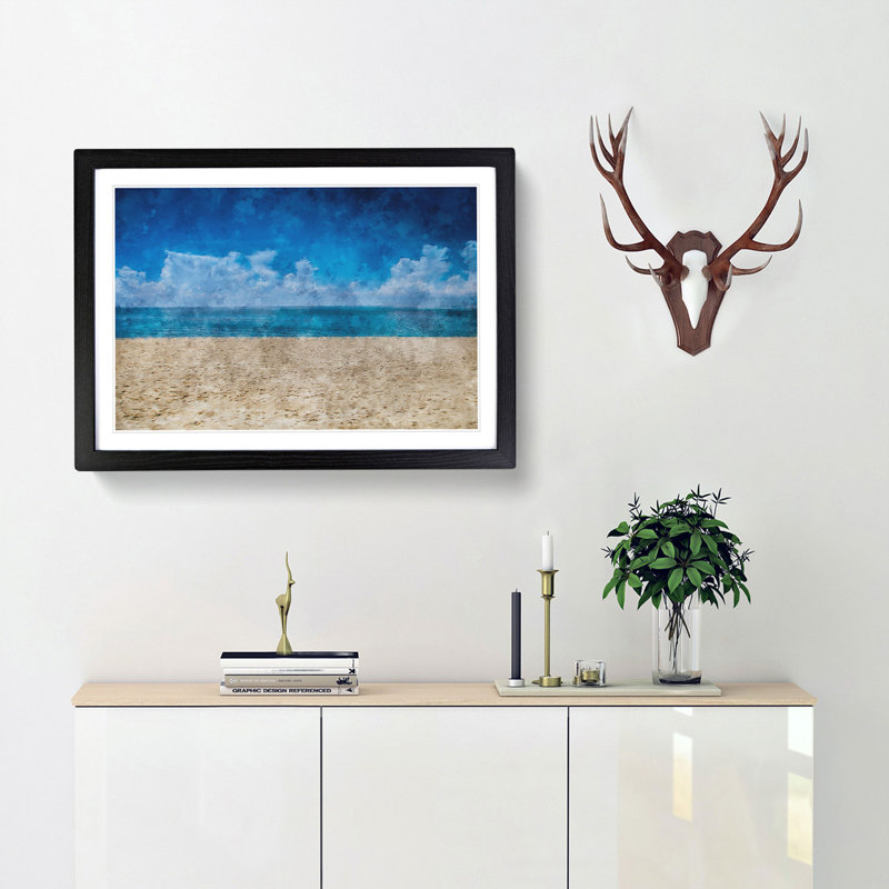Beach In Mexico - Single Picture Frame Painting on MDF, 62cm H x 87cm W x 2cm D, Black