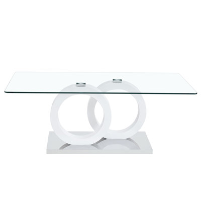 Contemporary Style Glass-Top MDF Coffee Table with White Base - Suitable for Living Rooms and Lounge Areas