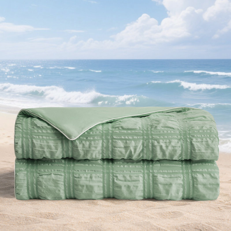 Édredon Seersucker Cooling - Courtepointe réversible d'été pour les dormeurs chauds, réduit la température de la peau de 2 à 5 degrés, convient aux animaux de compagnie, lave-linge, sèche-linge à basse température