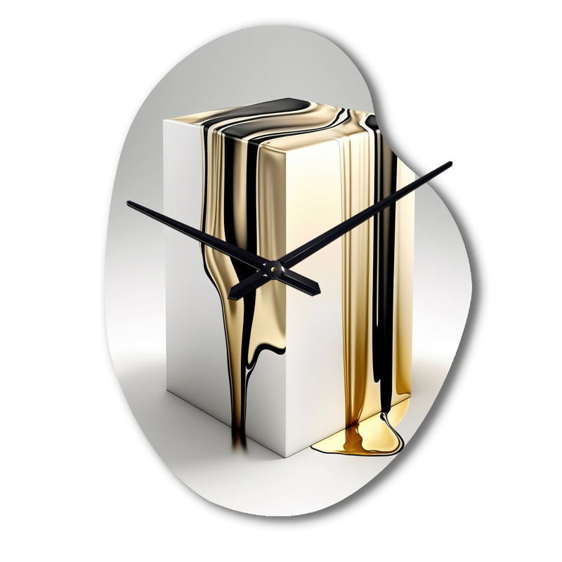 «Black and Gold Cubic Expression I - Cubism», horloge murale asymétrique, Petit