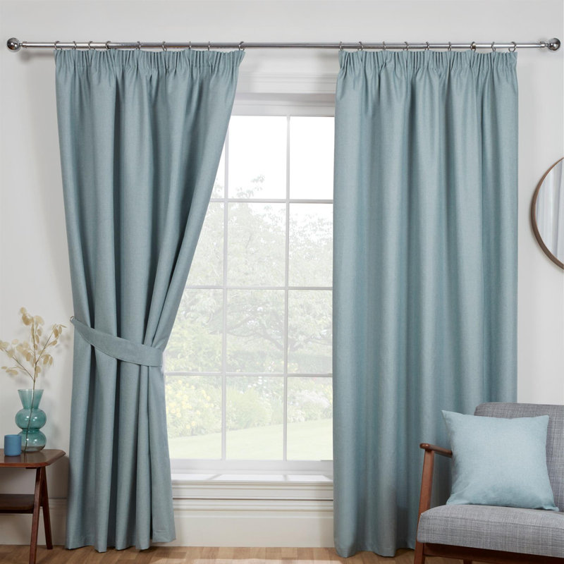Forsman Pencil Pleat Blackout Curtains, 117 W x 137 D cm, Blue