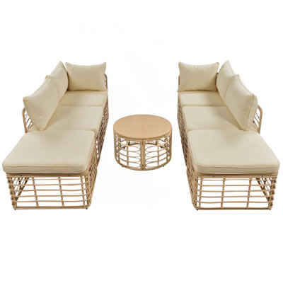 7-Piece Modular Wicker Patio Sofa Set with Hollow Weave Design and Thick Cushions