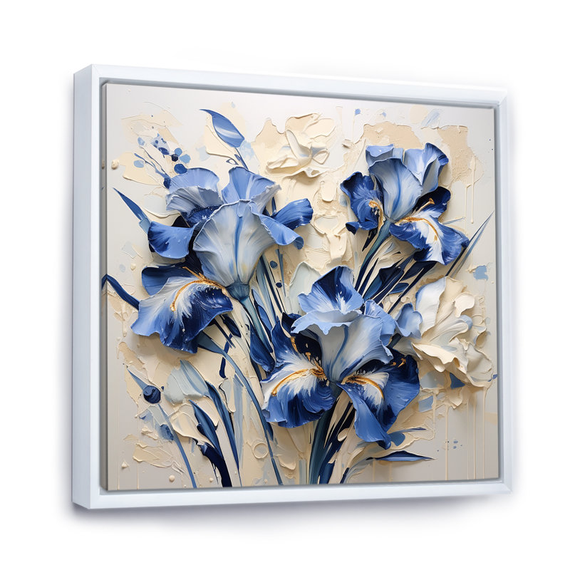 «Blue and White Garden of Irises II», reproduction sur toile, Cadre flottant blanc, H 30 po x l 30 po x P 1 po