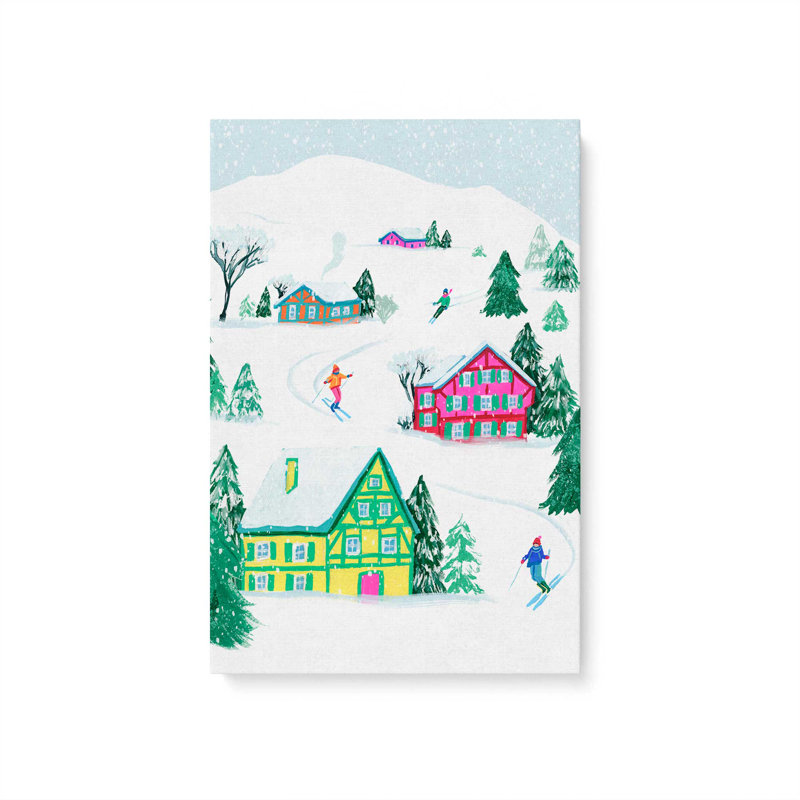 Vibrant Winter Village I Print on Canvas in a Polished Frame, Wrapped Canvas, 18" H x 12" W x 1.25" D