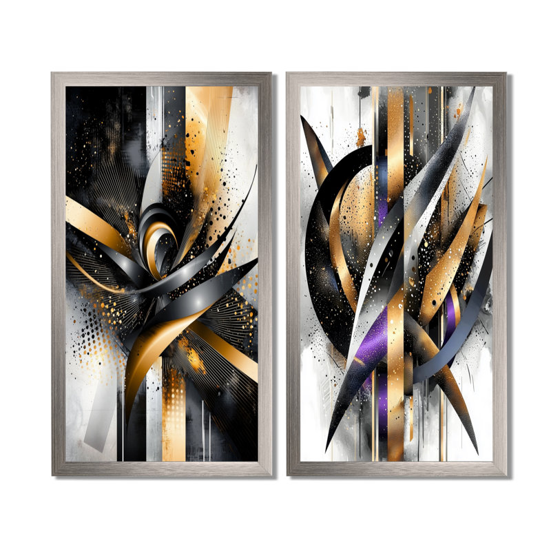 Glam Vortex of Geometric Space I - Abstract Wall Decor, Modern Abstract, art mural 2 pièces, H 32 po x l 32 po