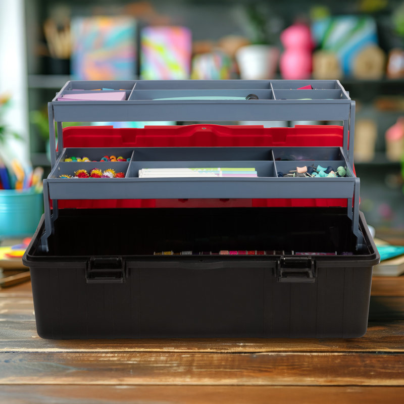 Organisateur de boîte à outils en plastique Stalwart, Noir / Rouge