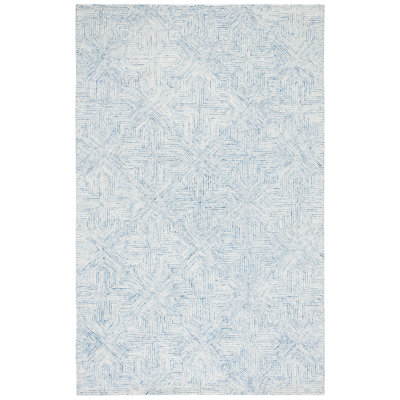 Tapis bleu / ivoire en laine et coton touffeté à la main Jaykon
