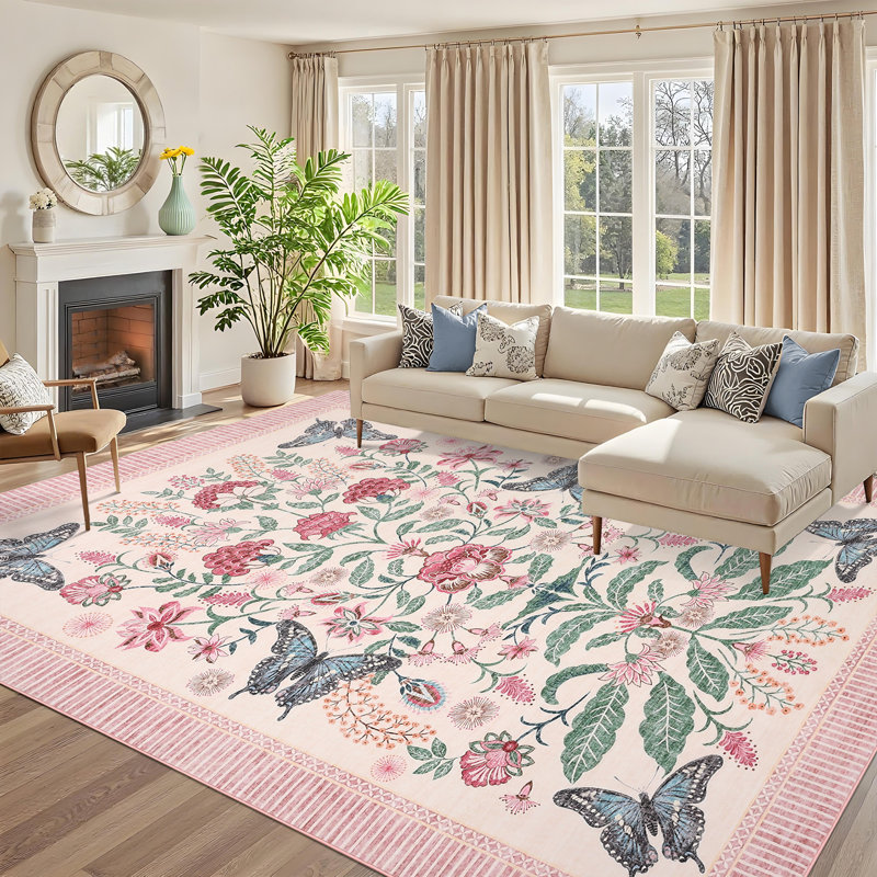 Area Rugs Washable Rug Non-Slip Rugs for Bedroom Bathroom Kitchen Stain-Resistant Rugs for Families Children, Pink