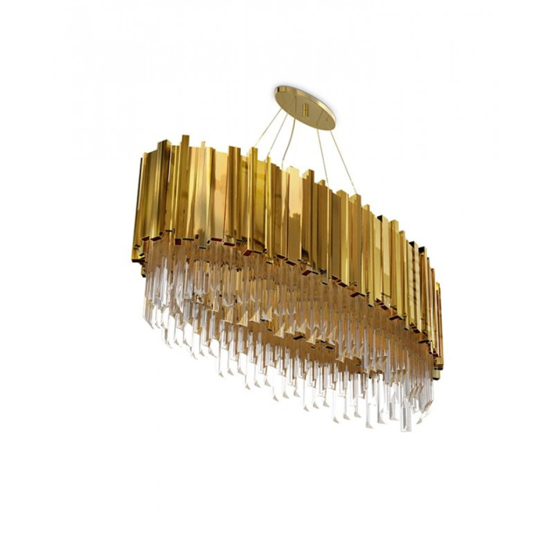 Lustre linéaire ovale moderne avec accents Crytal Empire, Transparent, Nickel poli, 57” Length x 18” Width x 19” Height