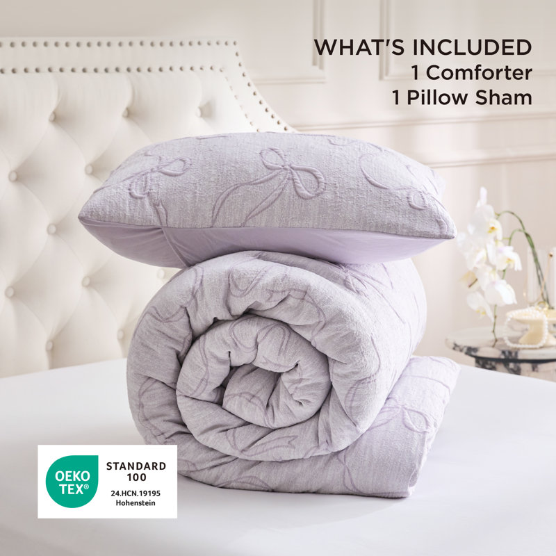 Ensemble d'édredon 3D Puffy Jacquard, Lilas brumeux, Édredon simple + 1 taie d'oreiller standard