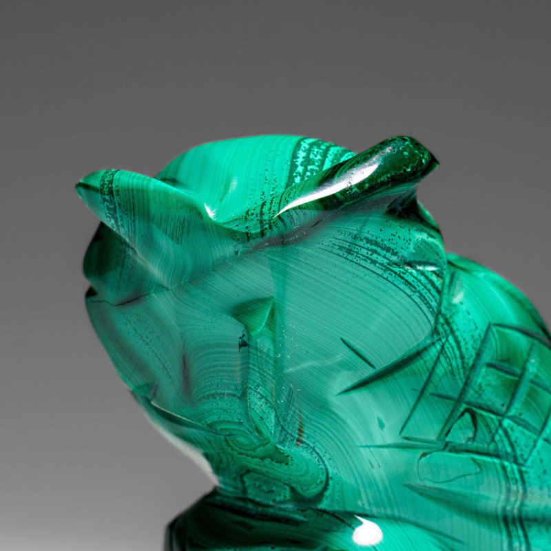 Genuine Polished Malachite Owl Carving (211.7 Grams)