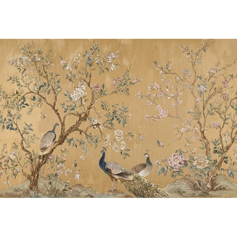 Papier peint chinois avec branches de fleurs amovibles, 160 po x 108 po, Peler et coller