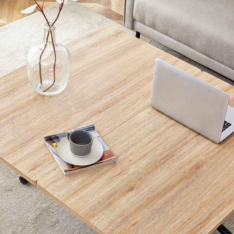 Table élévatrice multifonctionnelle moderne avec plateau de table MFC de 0,8 po et pieds en métal noir