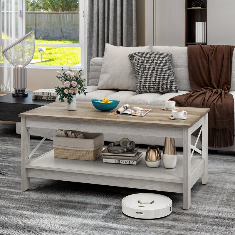 Four Leg Coffee Table with Storage, Grey, Grey Wash