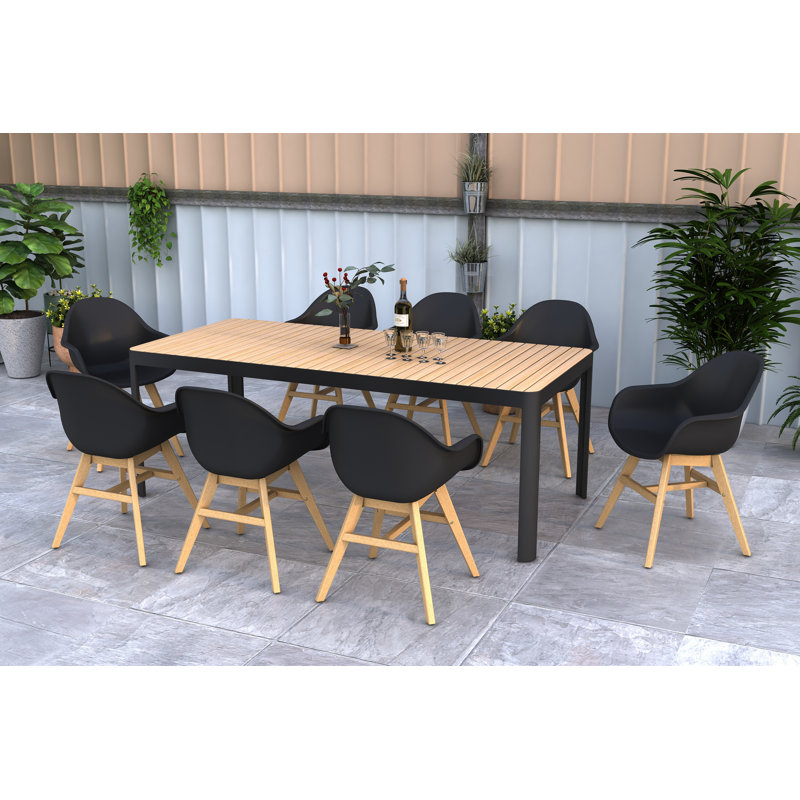 Bahjat 9pc Outdoor Patio FSC Solid Teak Dining Set
