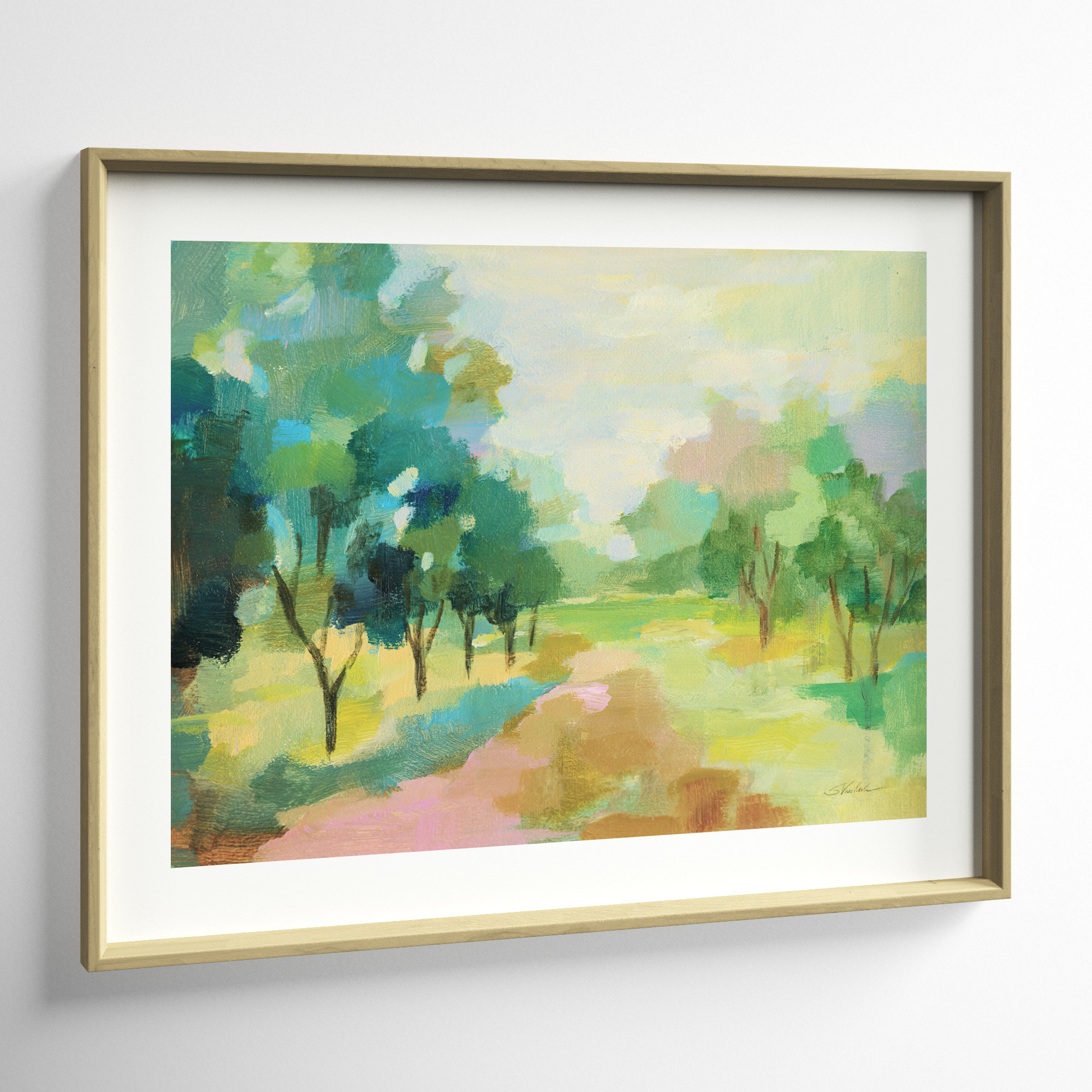 Sunrise Forest by Silvia Vassileva, 21" H x 27" W, Light Bronze Framed Paper